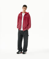 WASHED CUT OFF APPLIQUE HOOD ZIP UP