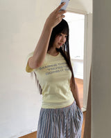 サチン シルバーレタリング ラウンド 半袖Tシャツ