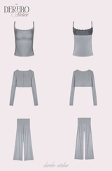 アンナ レース カーディガン トレーニング スリーピース セット (Sleeveless cardigan, pants)