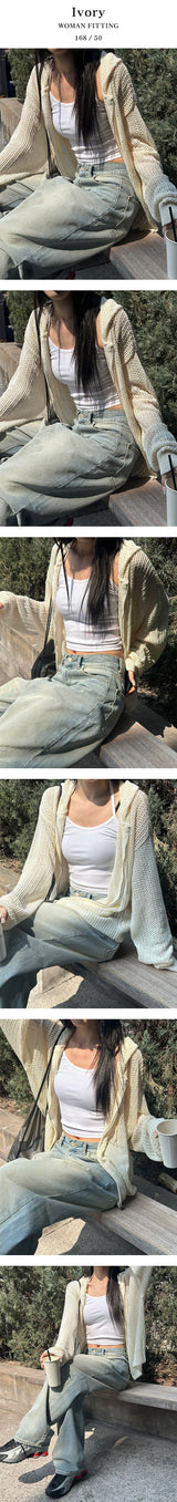 [Unisex] Daisy punching hood zip up(4color)