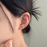 [4 set] イーフ キュービック ピアス セット / ミニ フラワー リング シンプル ポイント シルバー