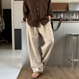 ノーメイスバックバンディングツータックリネンワイドパンツ