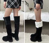 Winter folding dumble suede buckle belt knee high long boots (2 colors)