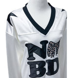 Bow Silky Overfit Leopard Patch Rugby Long Sleeve T-Shirt (2 Colors)