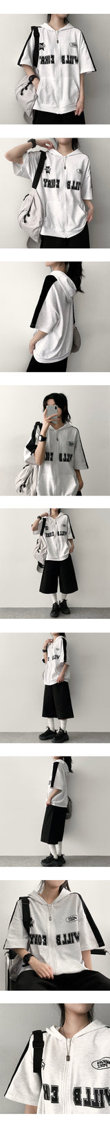 Riti Coloring Short-Sleeved Hooded Zip-Up
