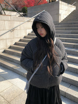 25FW★ [MADE] Odin Check Hood High Neck String Padding