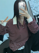 BIG COLLAR OVER MOXY ストライプルーズ長袖Tシャツ💙🩵🤎❤4COLOR