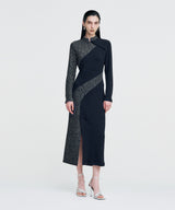 Melange Rib Panelled Long Dress _ NAVY