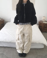 Duon Raglan pocket collar knit zip-up