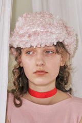 CURLY EARFLAP HAT IN CLOUD PINK