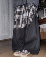 (2color) Check Wrap Layered Wide Banding Pants