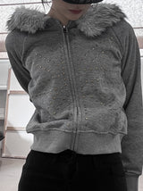 Cross Studded Hood Zip-Up