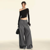 American Vintage Button Detail Clean Fit Wide Slacks