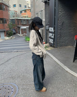 Back button mega denim pants