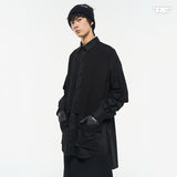 RELABEL ブラックマルチレイヤーダブルカラーシャツアンドアウターウェア