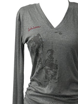 rika shirring V-neck printing T
