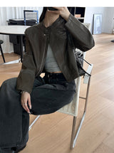 Crop leather blouson jacket(3color)