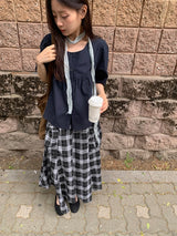26SS★ [BAONHAUS] Chemini Check Unbalance Long Skirt