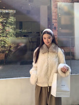 クリームソフトファージップアップカラージャケット