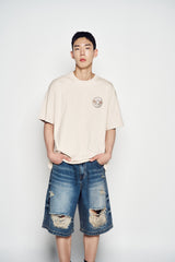 25SS ヘムラインデストロイドデニムショートパンツ ブルー