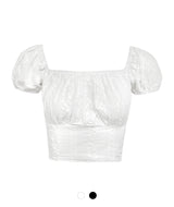 Fluffy Embroidered Crop Blouse