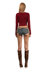 POP Long Sleeve Vneck Cropped Top