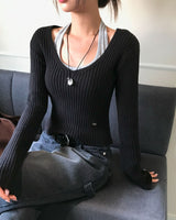 Yami Ribbed Deep V-Neck Knit