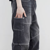 (Unisex) リザポケットワイドデニムパンツ