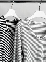 Mind V-neck Stripe Long Sleeve Span Tee