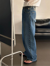 [Unisex]スタッドワイドデニムパンツ