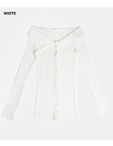 Off-Shoulder Ribbed Slit Cardigan