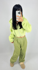 (LOWEST PRICE!/HOT DEAL♥) フリースシェルパフーディージップアップバンディングセミクロップドフーディー - 3 COLOR