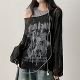 Roven ダメージシースルーメッシュニットロングスリーブTシャツ