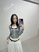 アーガイルスクエアネックロングスリーブニットTシャツ