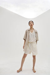 Cotton blend tweed shorts, Cream