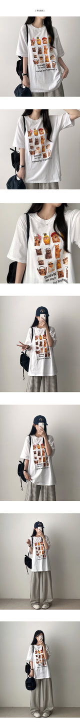 Delle キュートデジタルイラスト半袖Tシャツ