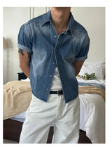 [MUSCLE FIT] Crop denim shirts(2color)