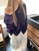 unbalanced top loose-fit cardigan two-piece set