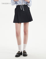 (NEW) Denim Ribbon Pleats Skirt 2 Colors