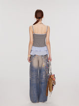 Feminine Double Strap Layered Frill Blouse