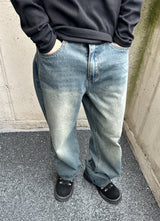 Kane Teen ウォッシュ加工ワイドデニムパンツ 2C