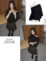 Chic black unbalanced off-shoulder knitwear