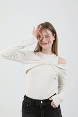 レイヤードツイストTシャツノースリーブセット Beige