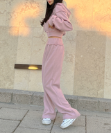 (ZIP-UP & PANTS SET!) 4 COLORS シックフリースクロップドトレーニングパンツ