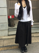 Curly Flare Cotton Banding Long Skirt