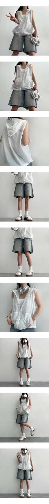 【S～2XL】ウェリンウォッシング裾カットデニムショートパンツ