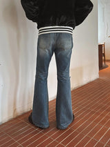 ASCLO ニーデブーツカットデニムパンツ