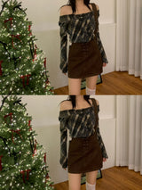 Leaf Trail Check Scarf Long Sleeve T-shirt