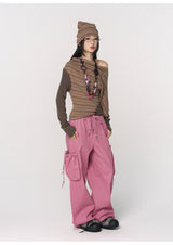 CONFUN Asymmetrical off-the-shoulder, laid-back and slimming base layer, striped knitted patchwork top