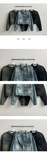 Gabe Round Neck Washed Cropped Jean Jacket